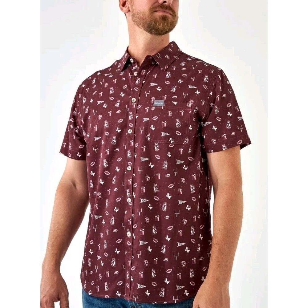 BURLEBO Men's 2XL Maroon Aggie Print Performance Outdoor Shirt College Football
